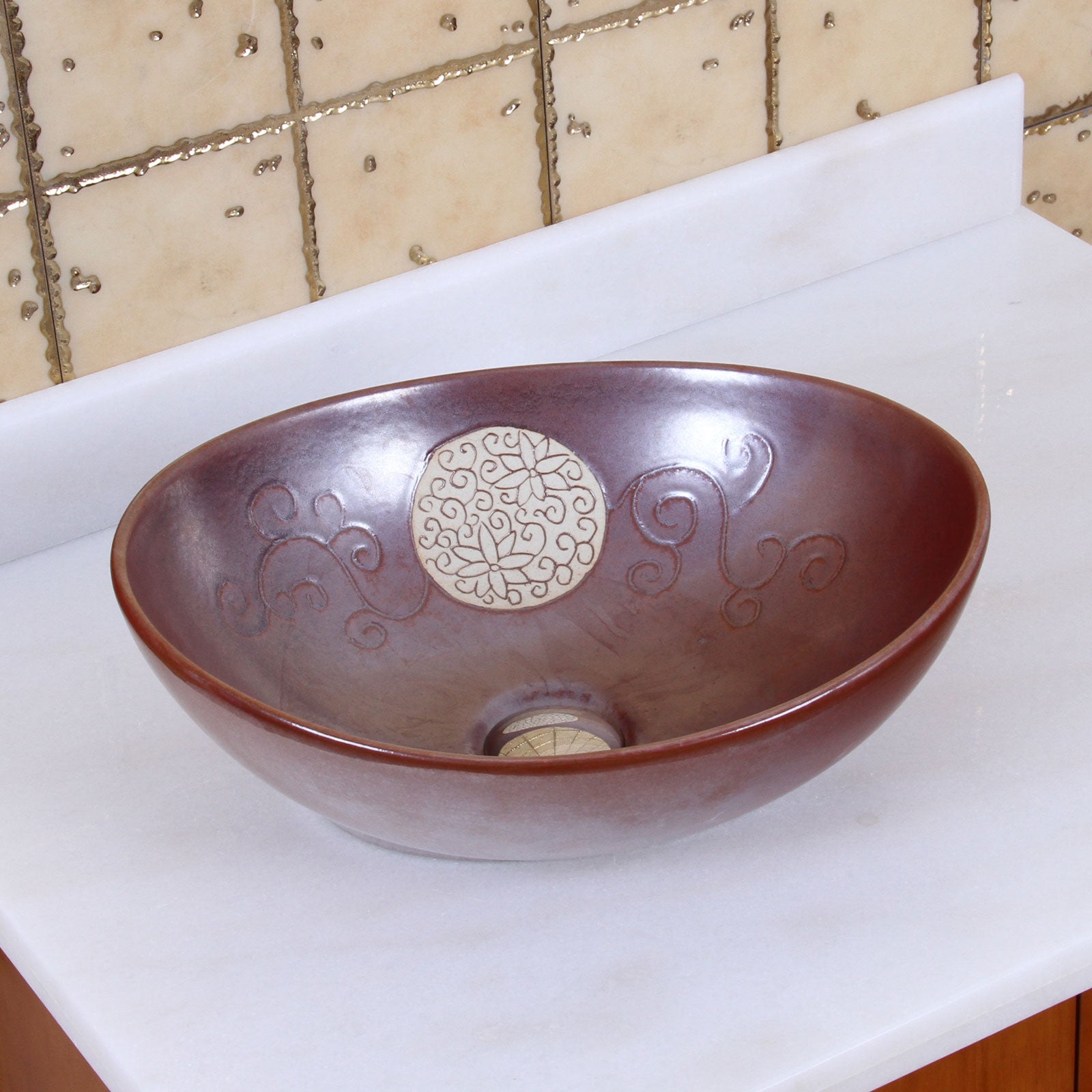 ELITE  Oval Mohogany Glaze Ceramic Bathroom Vessel Sink 1566
