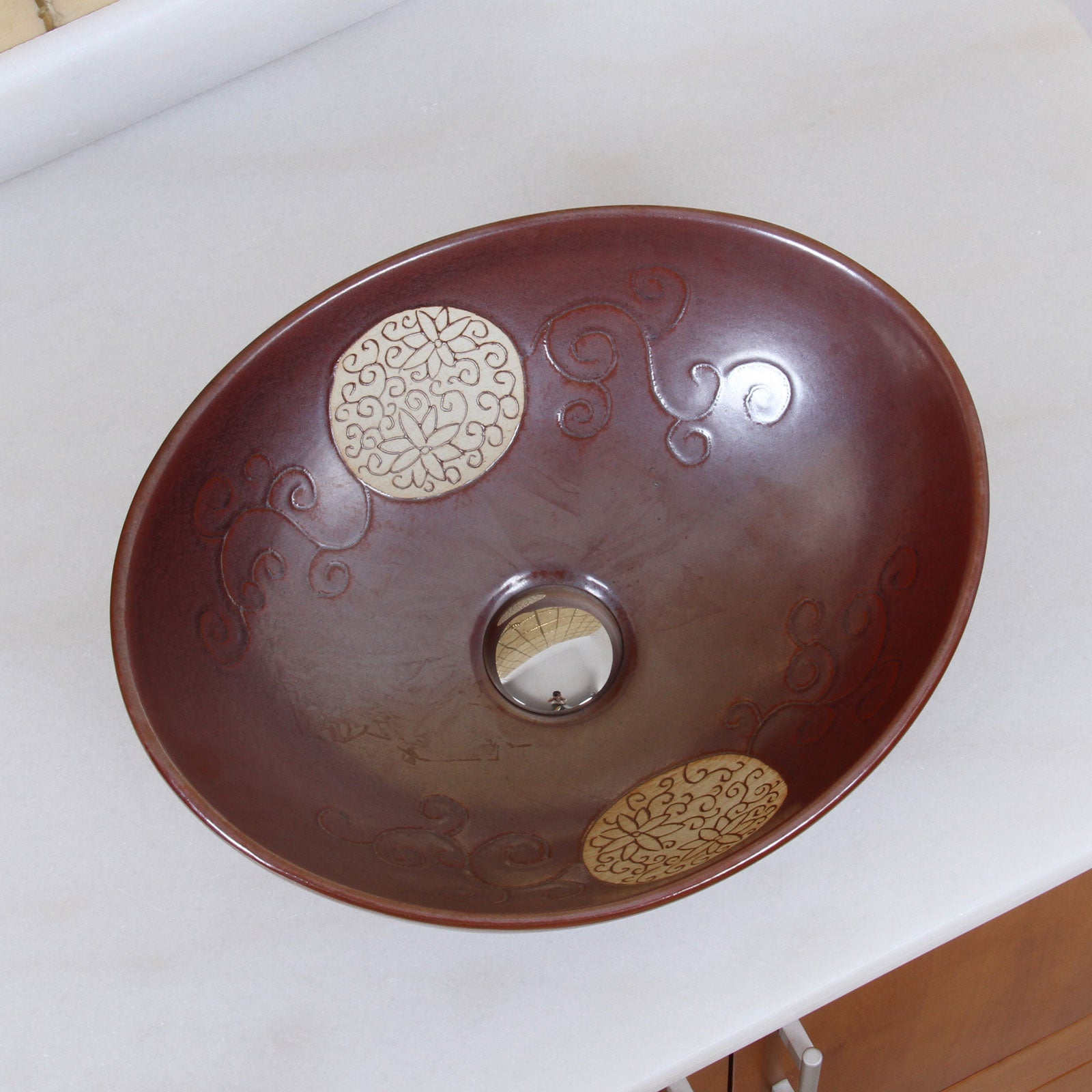 ELITE  Oval Mohogany Glaze Ceramic Bathroom Vessel Sink 1566