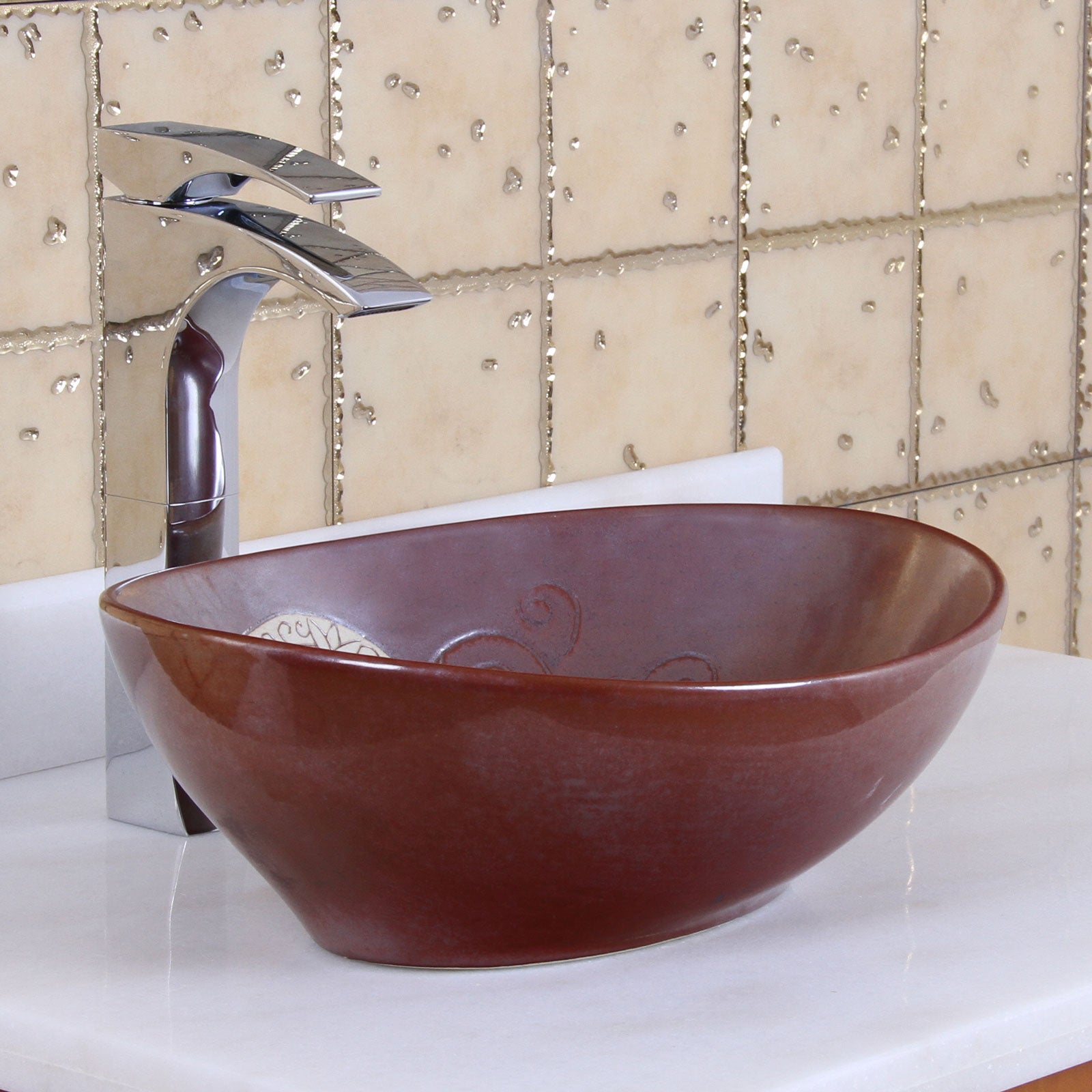 ELITE  Oval Mohogany Glaze Ceramic Bathroom Vessel Sink 1566