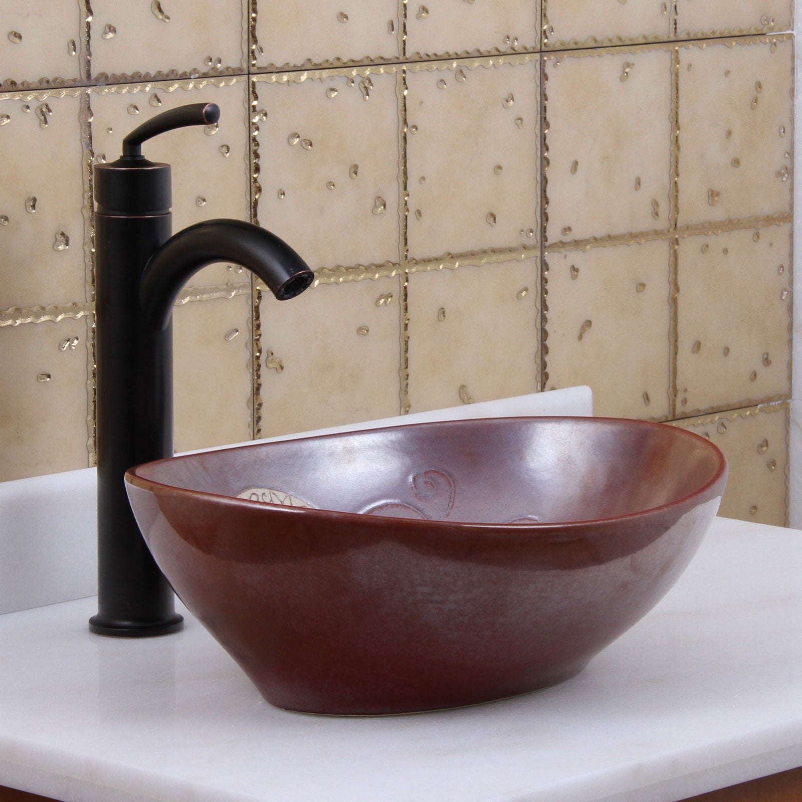 ELITE  Oval Mohogany Glaze Ceramic Bathroom Vessel Sink 1566