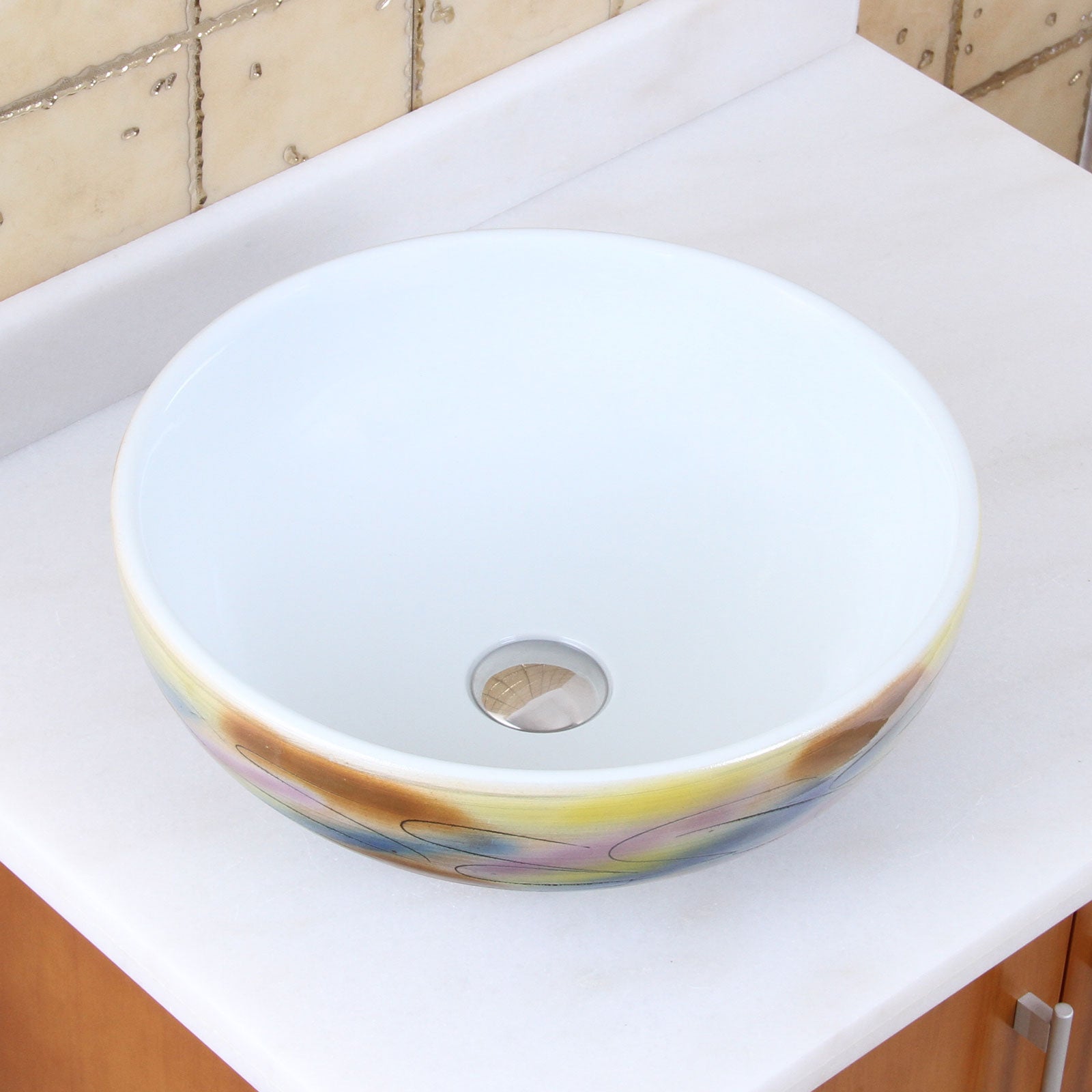 ELITE  Round Magic Color And White Porcelain Vessel Sink 1577