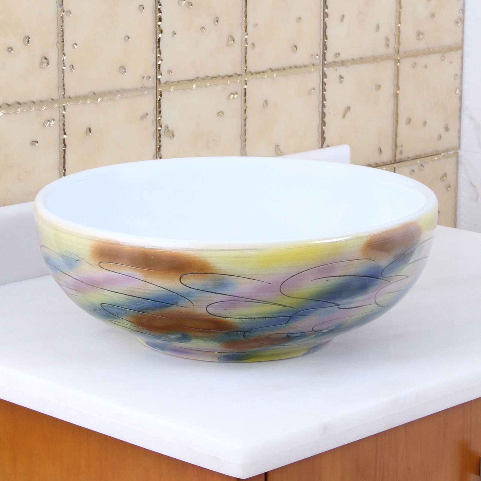 ELITE  Round Magic Color And White Porcelain Vessel Sink 1577