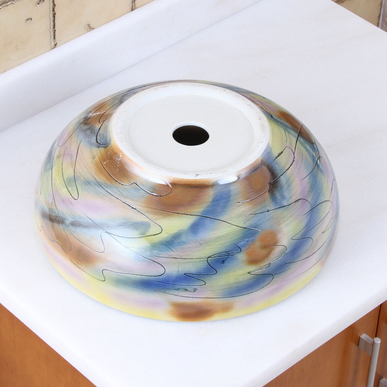 ELITE  Round Magic Color And White Porcelain Vessel Sink 1577