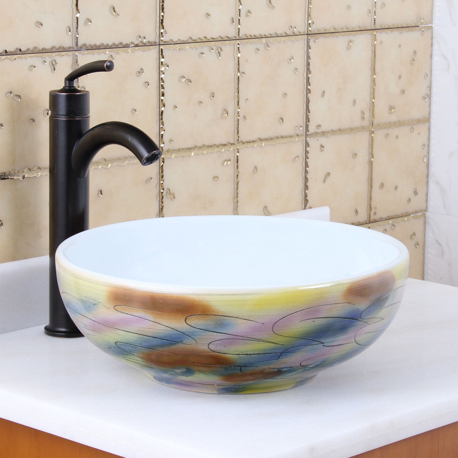 ELITE  Round Magic Color And White Porcelain Vessel Sink 1577