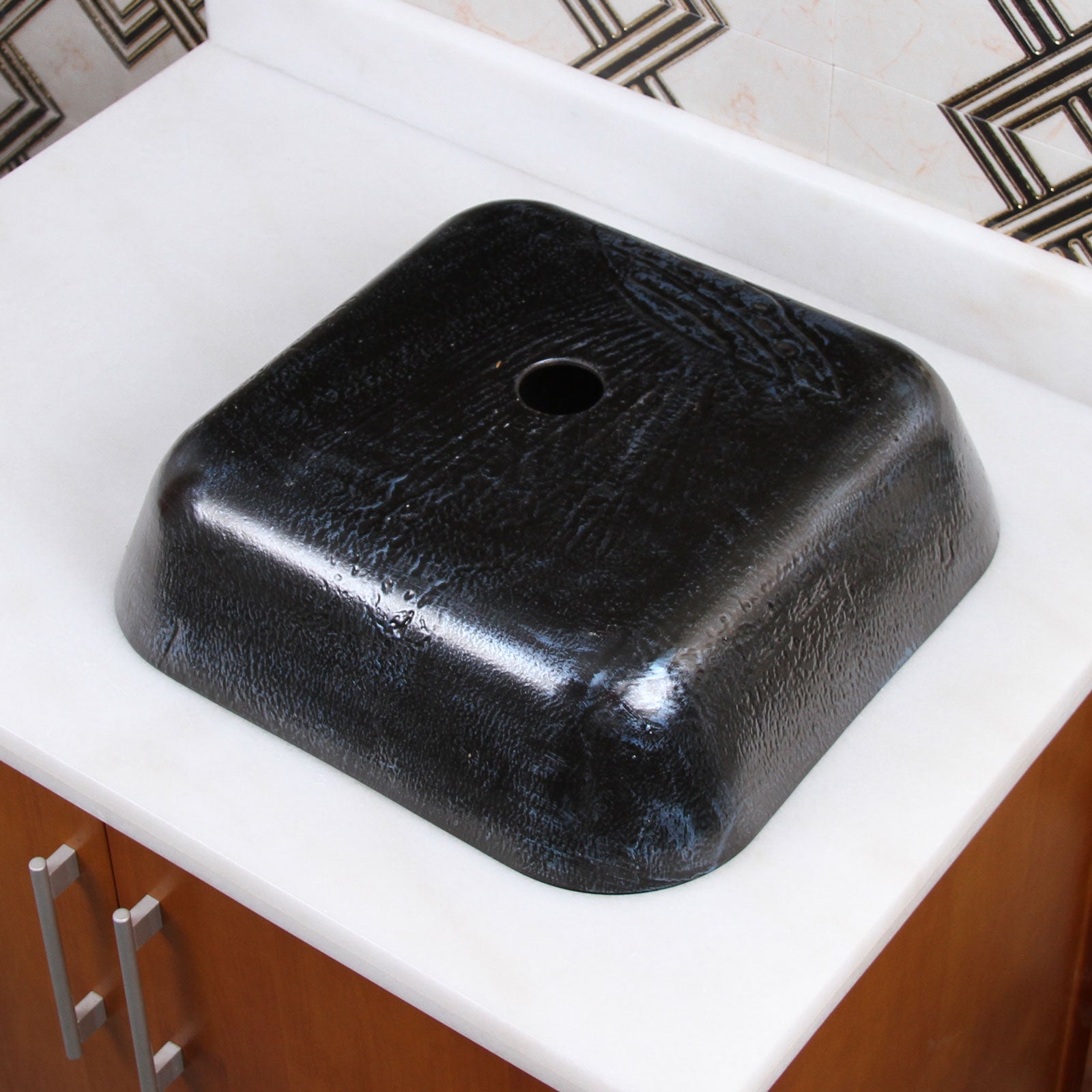 ELITE Square Volcanic Pattern Tempered Glass Bathroom Vessel Sink 1608