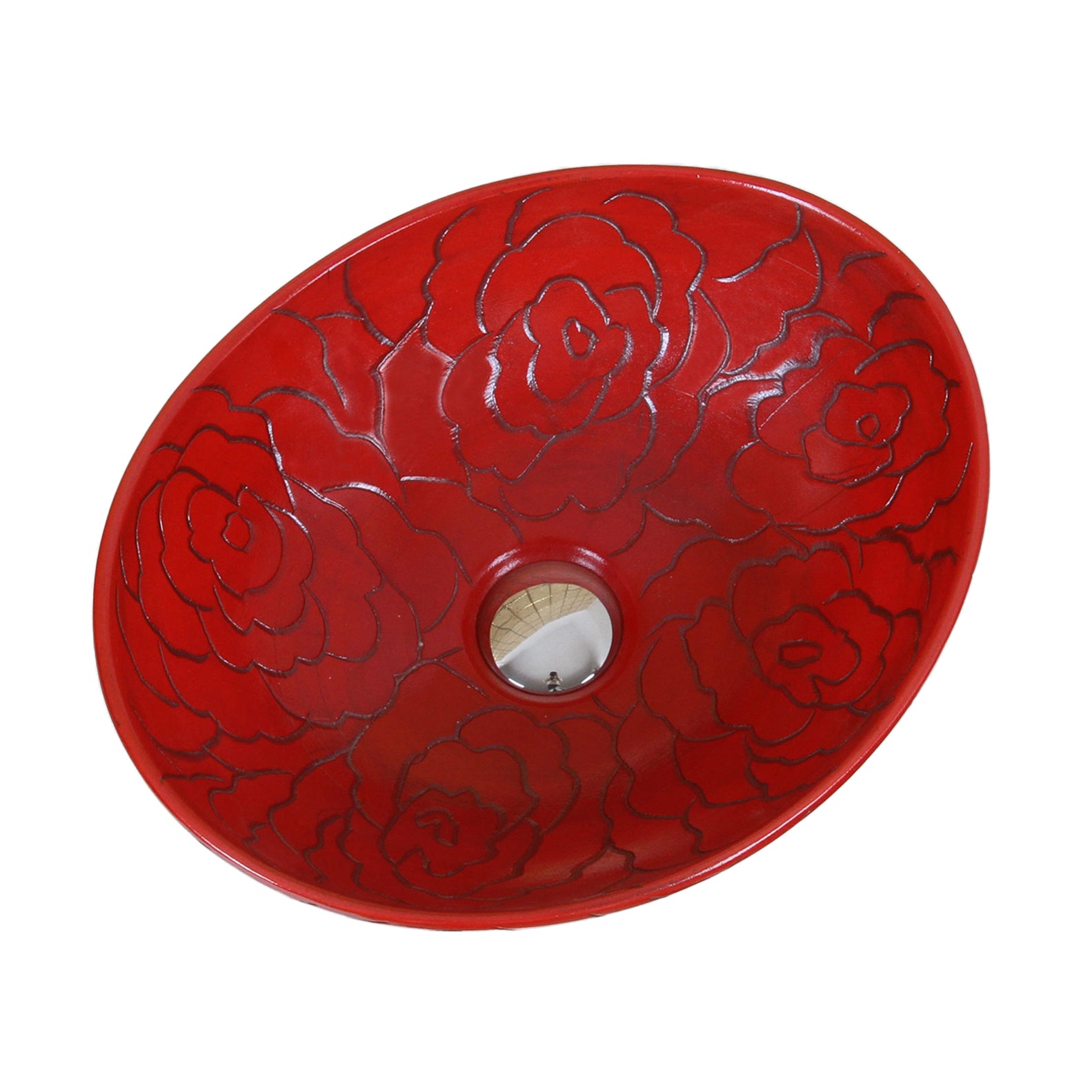 ELITE  Oval Red Rose Porcelain Bathroom Vessel Sink 1557