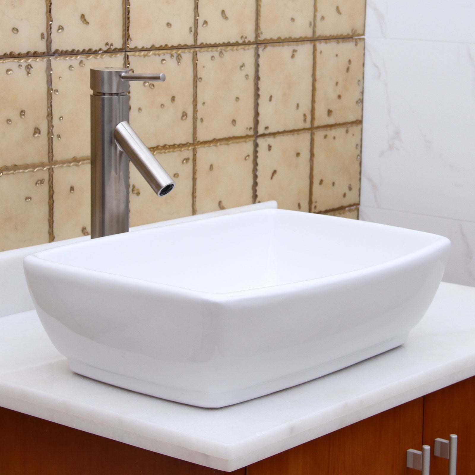 ELITE Unique Rectangle Shape White Porcelain Ceramic Bathroom Vessel Sink 302