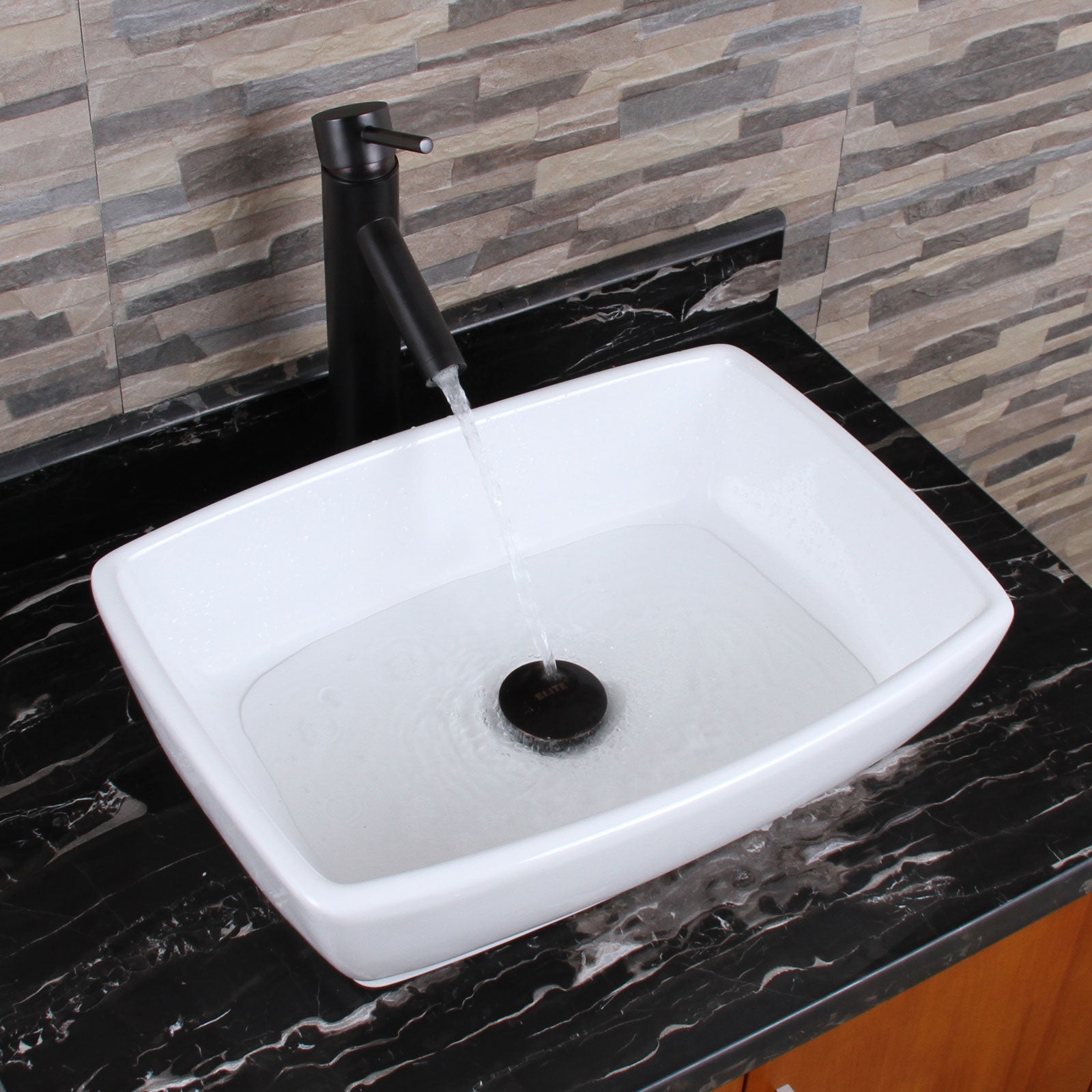 ELITE Unique Rectangle Shape White Porcelain Ceramic Bathroom Vessel Sink 302