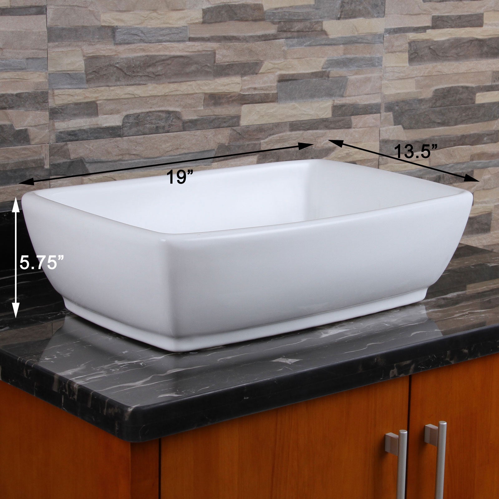 ELITE Unique Rectangle Shape White Porcelain Ceramic Bathroom Vessel Sink 302