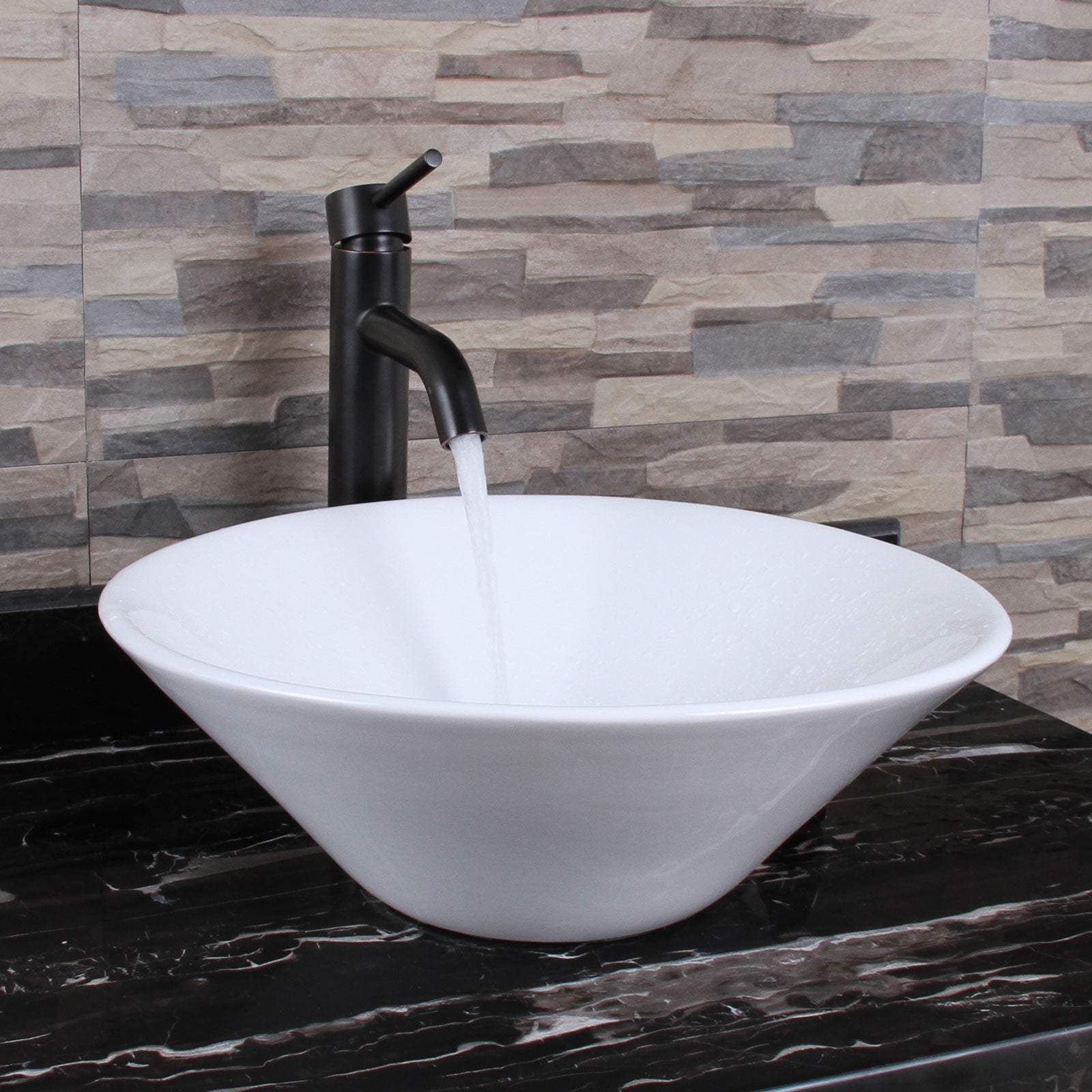 ELITE 303 Unique Funnel Shape White Porcelain Ceramic Bathroom Vessel Sink & F371023 Single Lever Faucet Combo