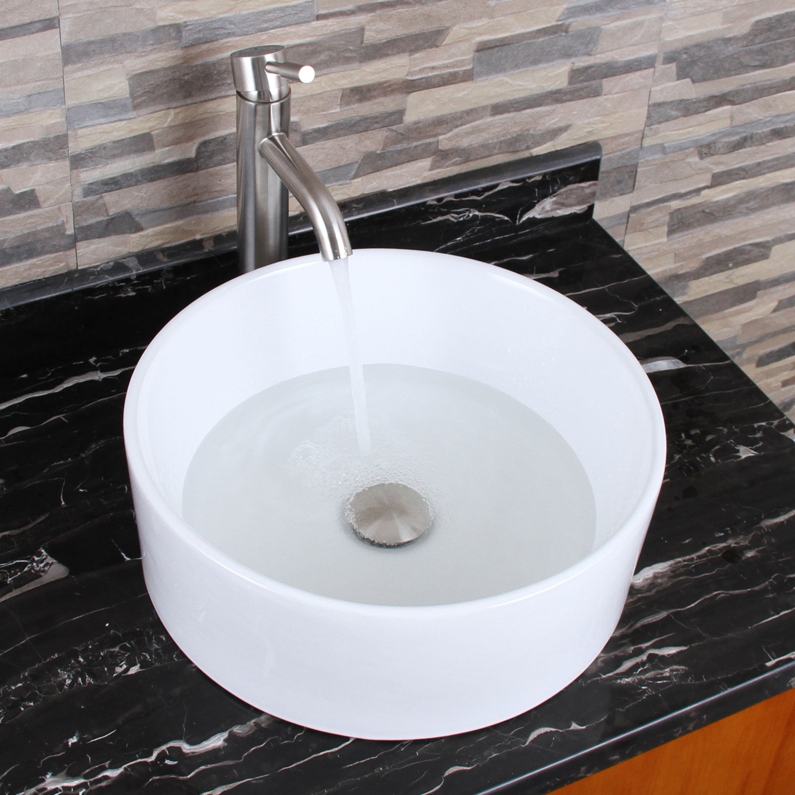 ELITE  Round Shape White Porcelain Ceramic Bathroom Vessel Sink & F371023 Single Lever Faucet Combo 304