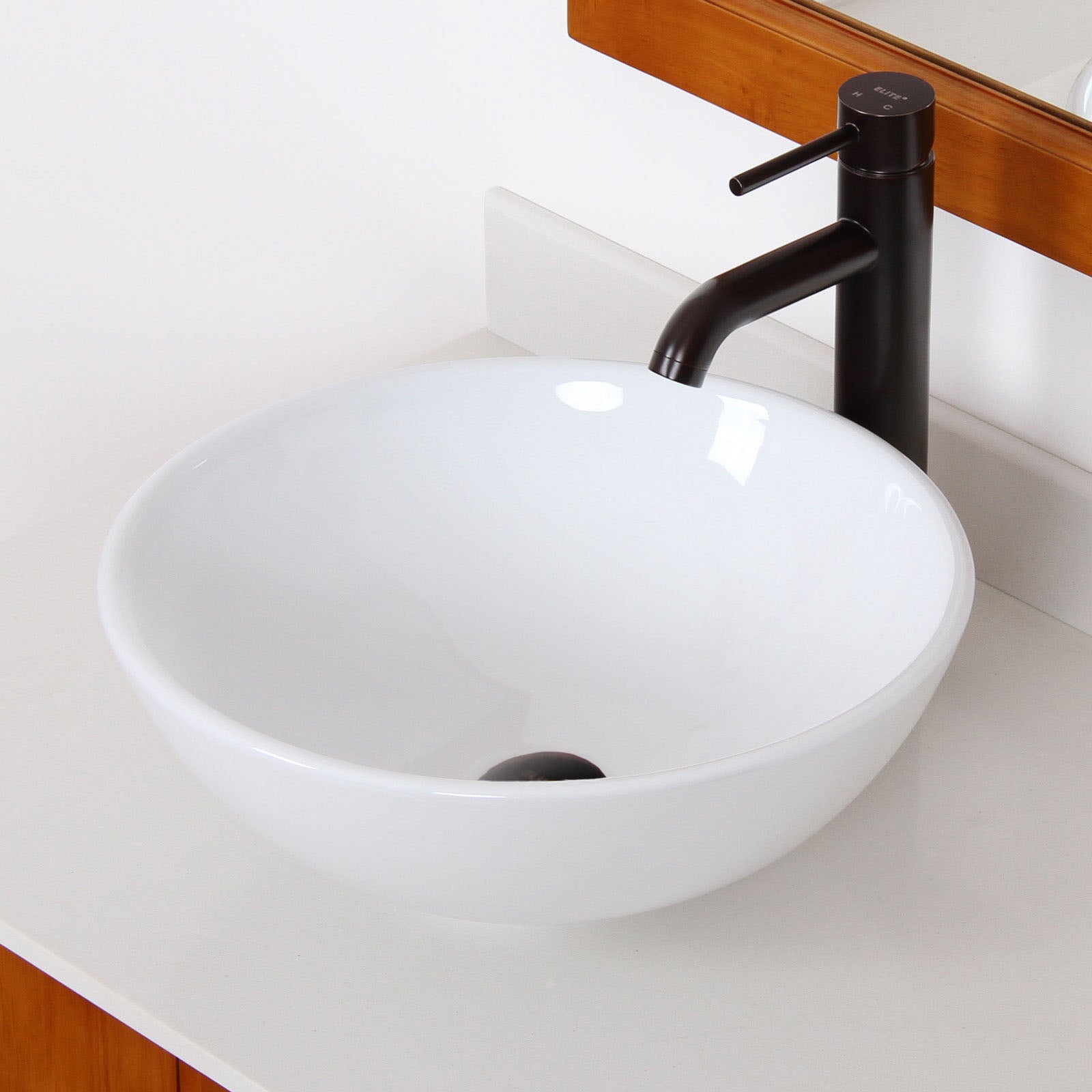 ELITE HIGH TEMPERATURE GRADE A ROUND CERAMIC BATHROOM SINK & SINGLE LEVER FAUCET COMBO