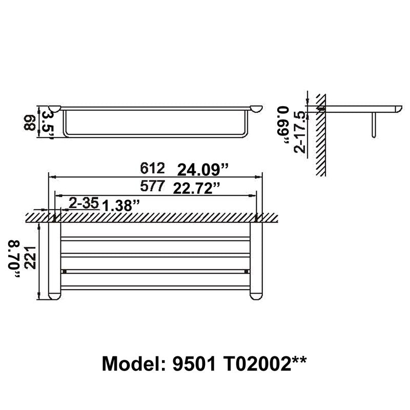 CAE Modern Chrome Double Towel Shelf 9501T02002C