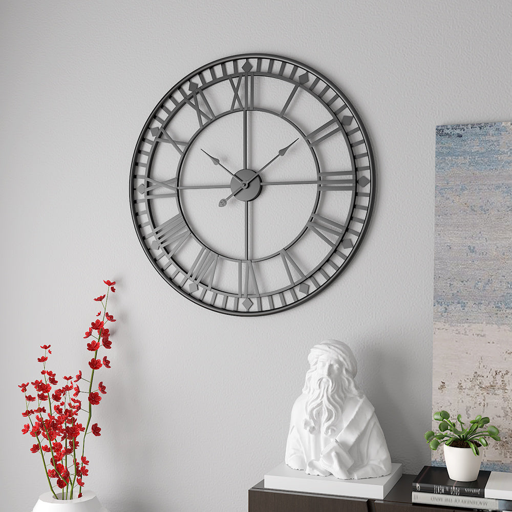 Jeezi Oversize Roman Numeral Modern Metal Wall Clock, Gold Finish with Black Hands (2 colors)