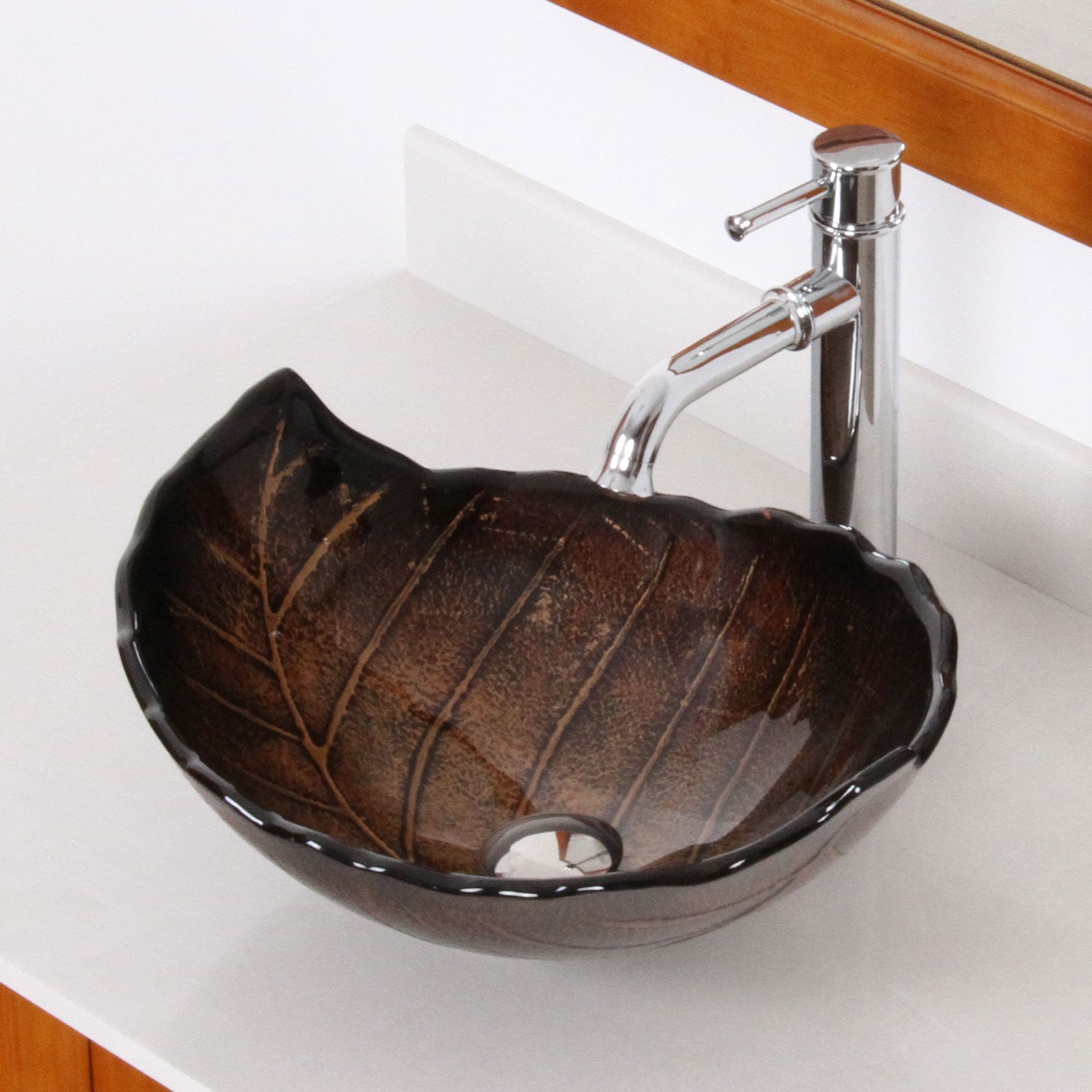 ELITE Autumn Leaves Design Tempered Glass Bathroom Sink Fall