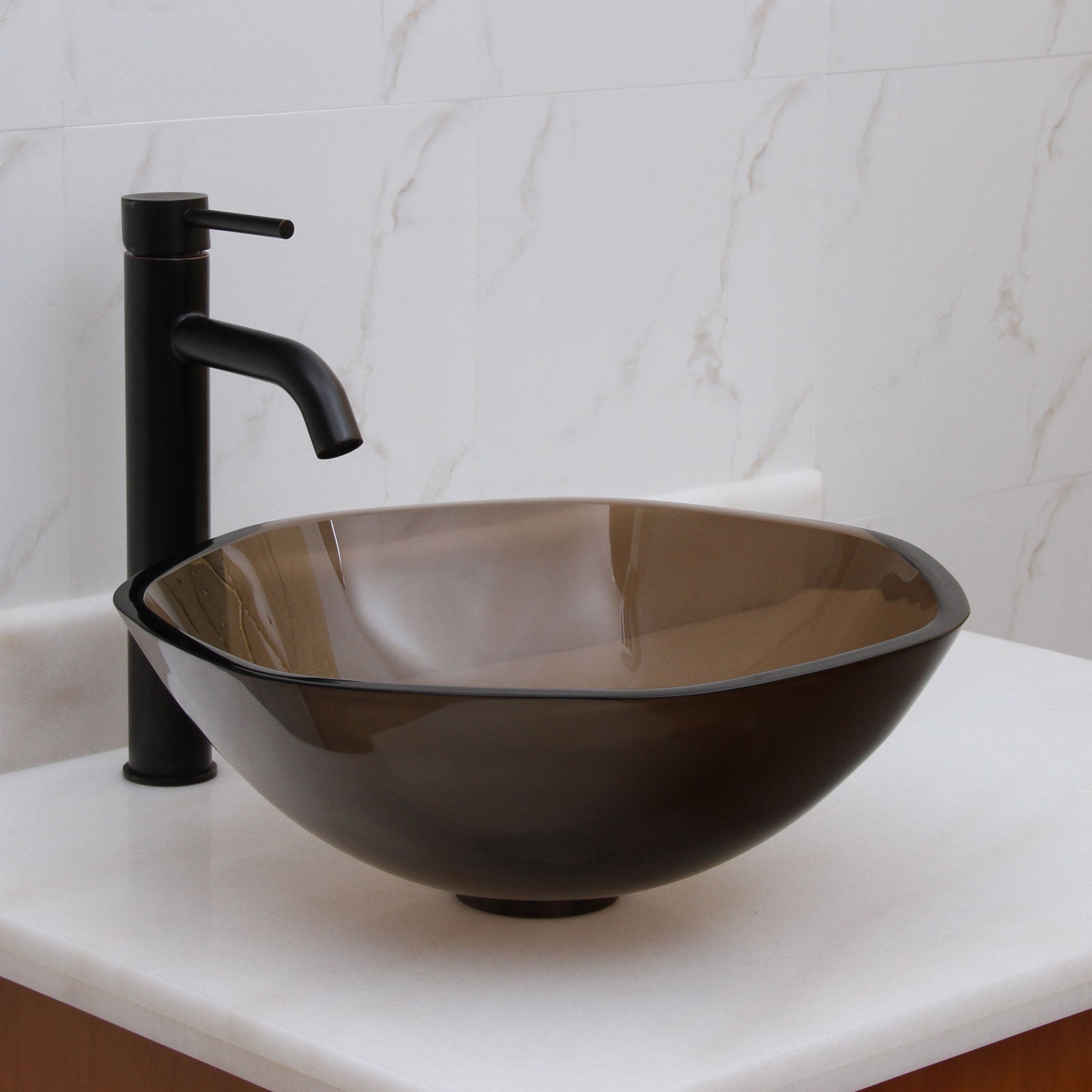 ELITE Modern Design Polygon Clear Brown Bathroom Glass Vessel Sink GD58