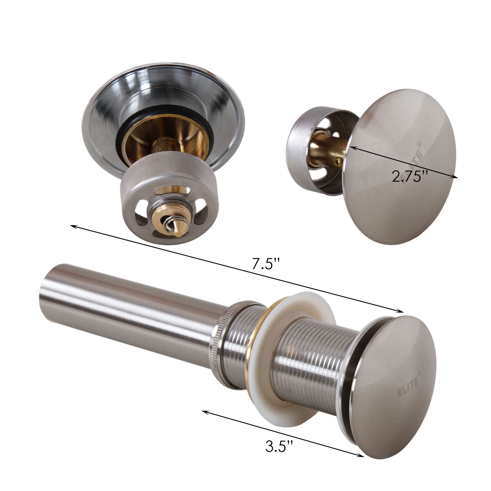 ELITE  Brushed Nickel Pop-Up Drain With Out Overflow P01BN