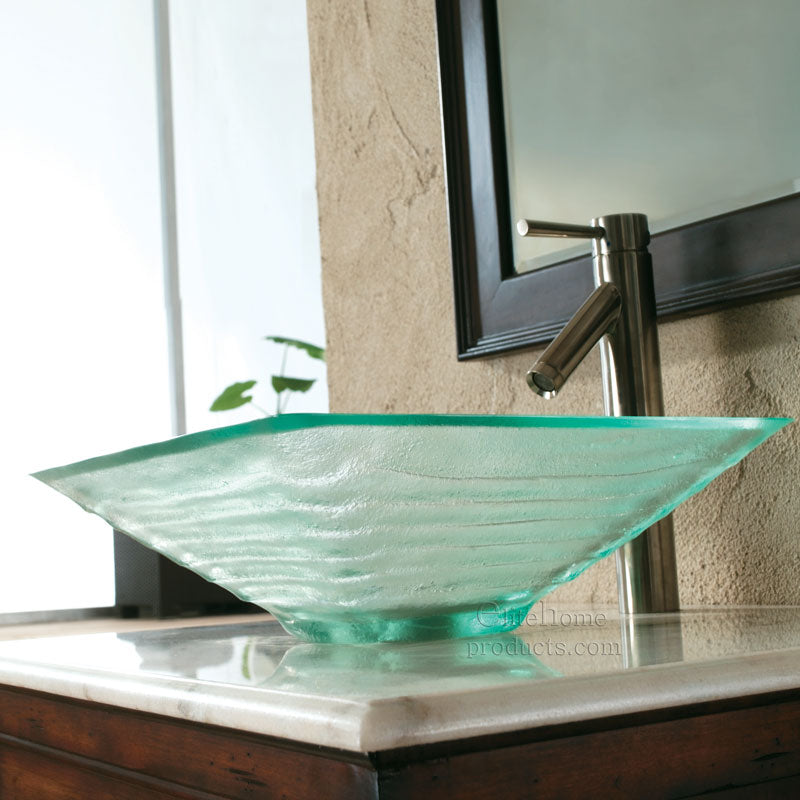 ELITE Unique Square Tempered Glass Vessel Sink GD59