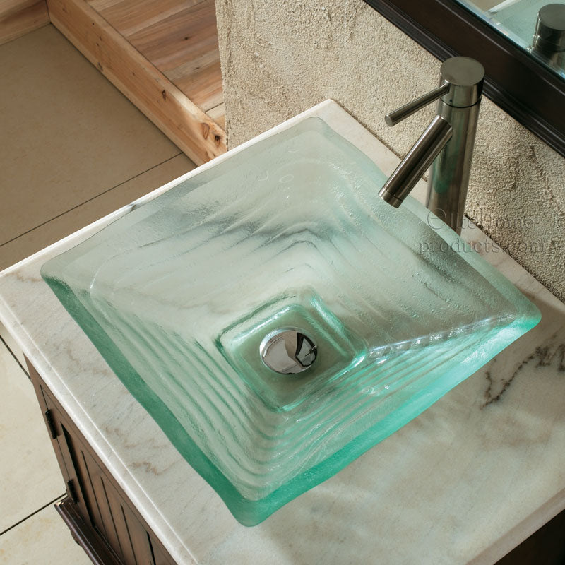 ELITE Unique Square Tempered Glass Vessel Sink GD59