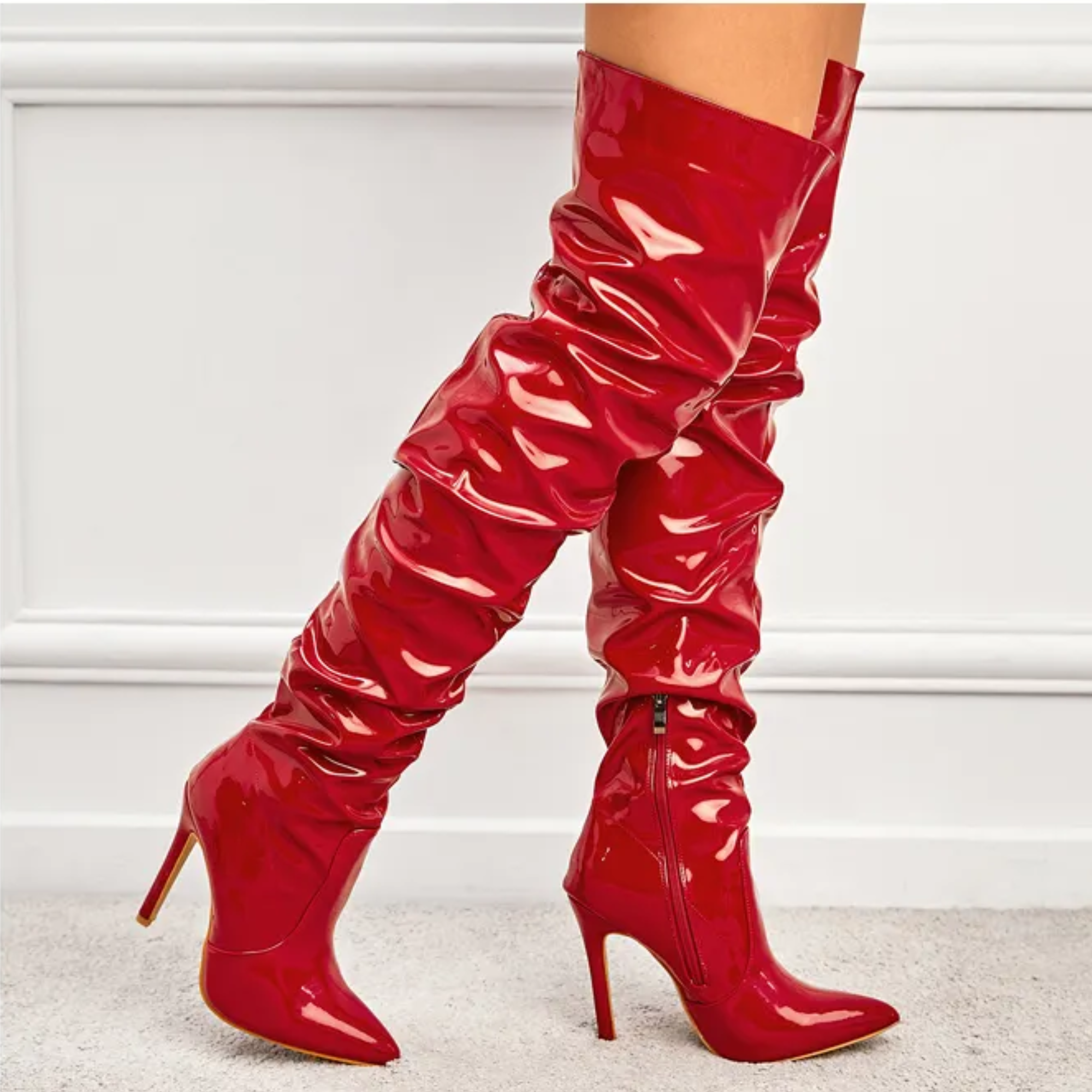 Red Patent Leather Over The Knee Boots