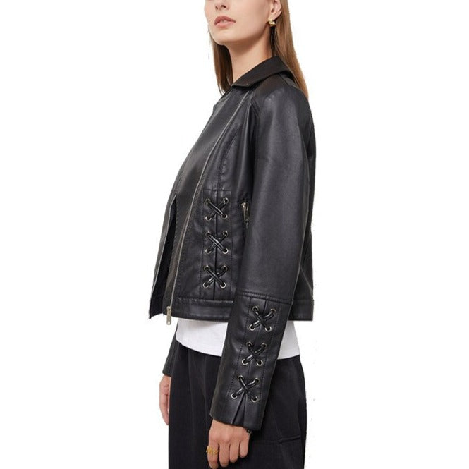 Celine- Black Crisscross Pattern Faux Leather Jacket