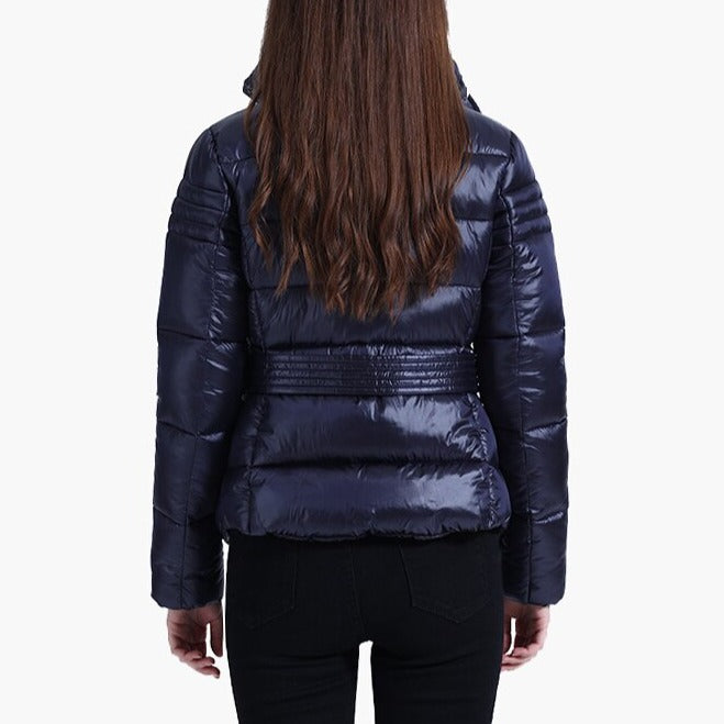 Katie - Navy PU Quilted Parka Jacket