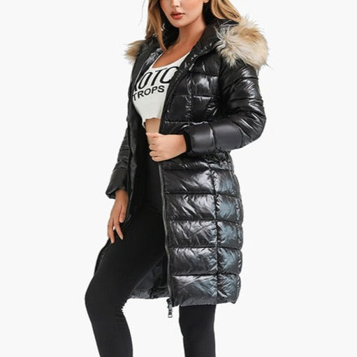 River - Black Faux Fur Collar Puffer Coat