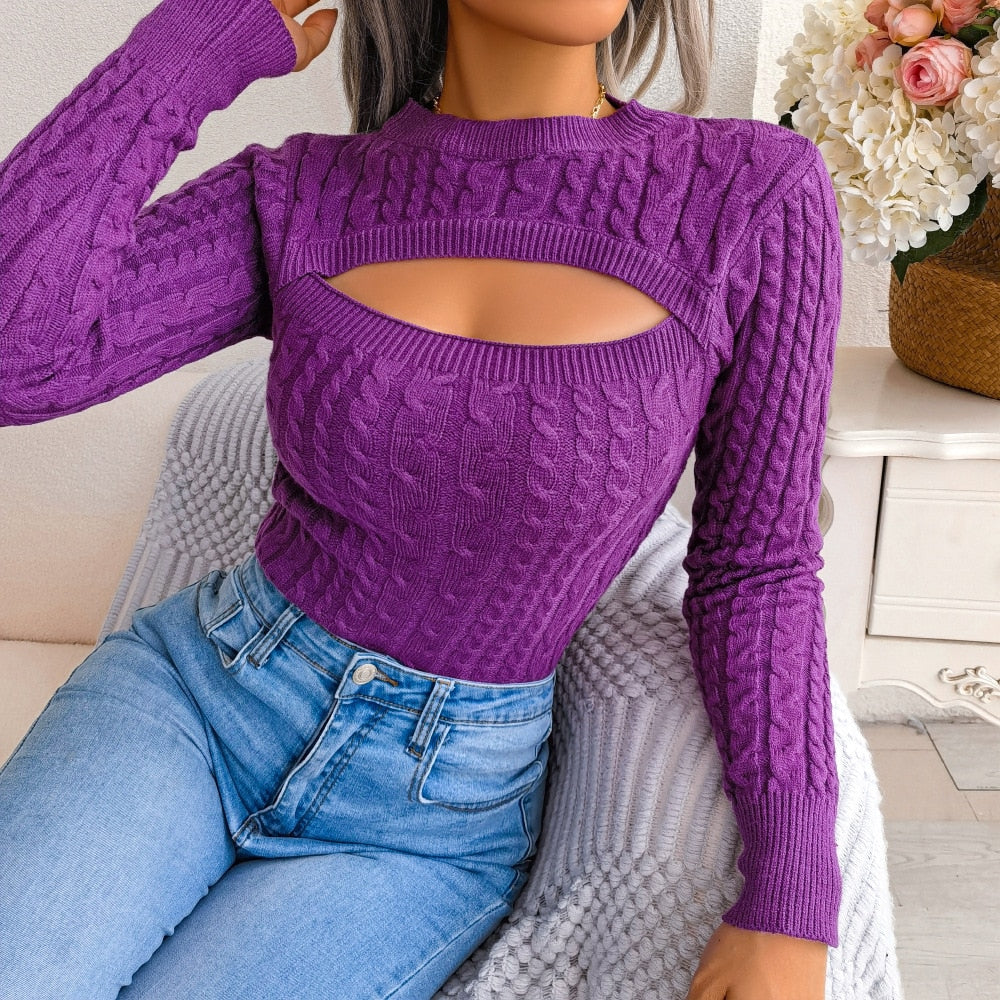 Zahra - Purple Cutout Knitted Slim Fit Top
