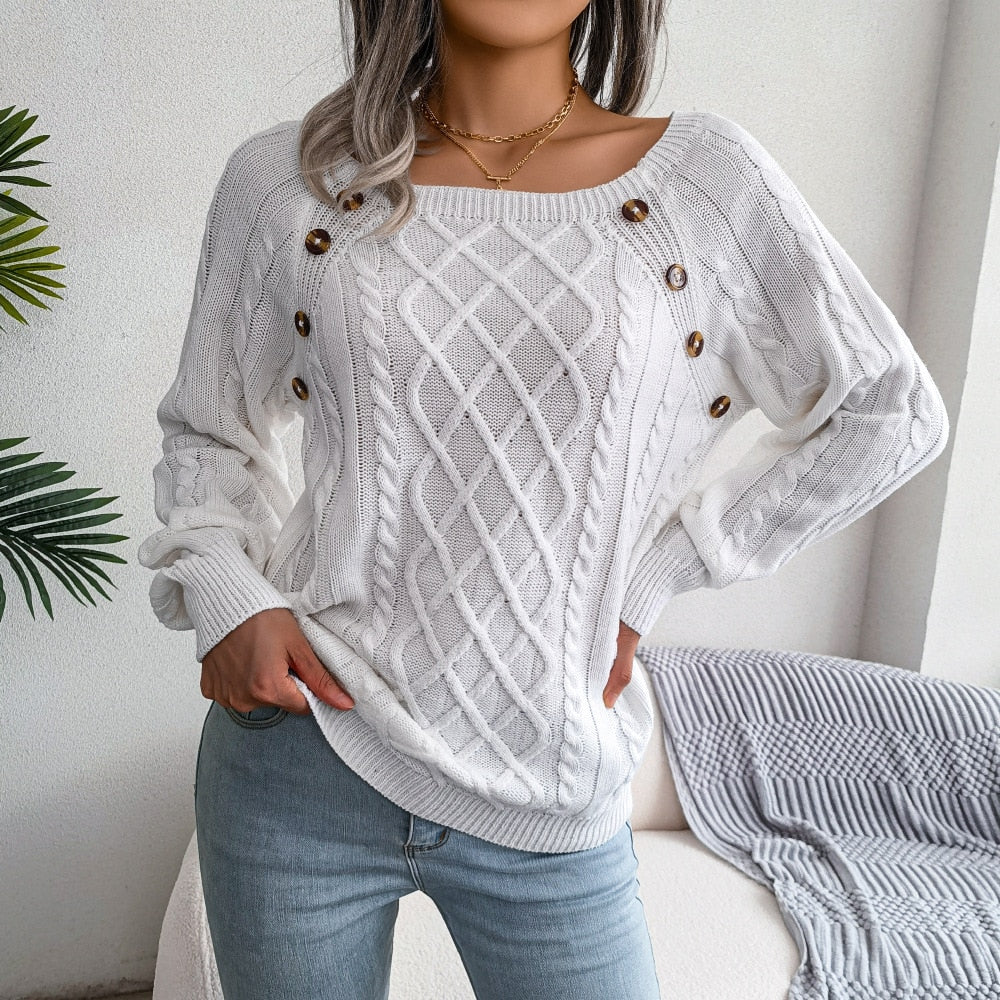 Sofia - White Square Neck Pullover Sweater Top