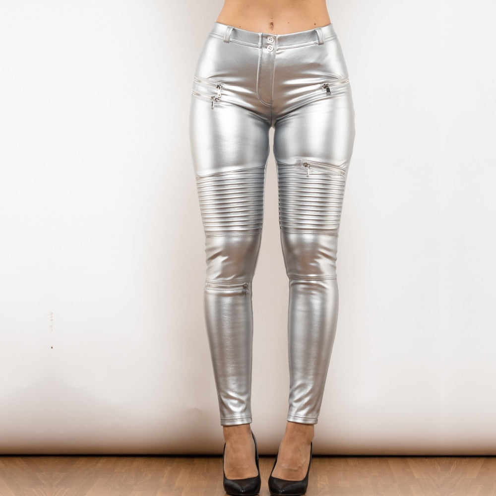 Cheeky Metallic Silver Faux Leather Butt Lift Pants