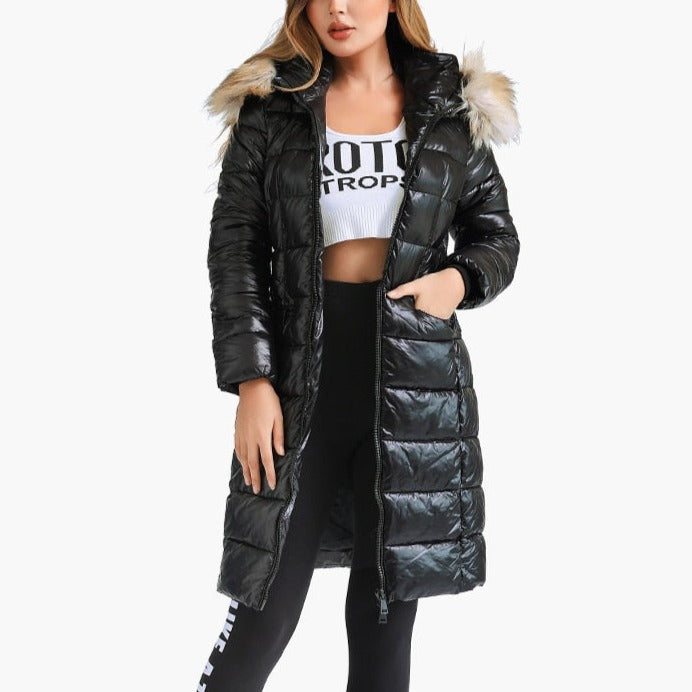 River - Black Faux Fur Collar Puffer Coat