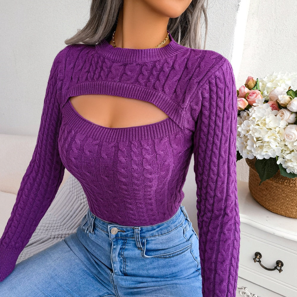 Zahra - Purple Cutout Knitted Slim Fit Top