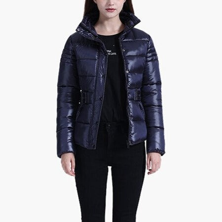 Katie - Navy PU Quilted Parka Jacket