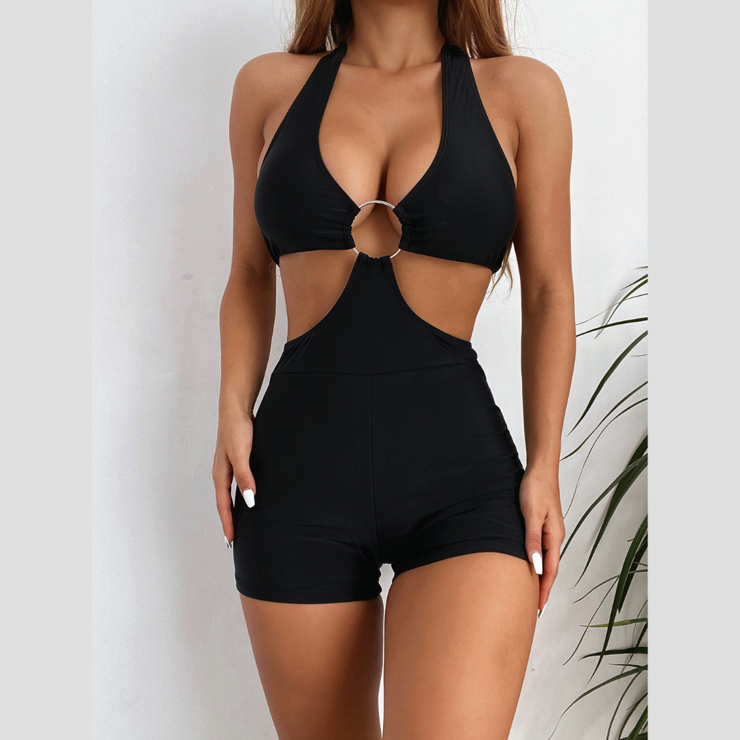 One Piece Cutout Swimsuit Shorts