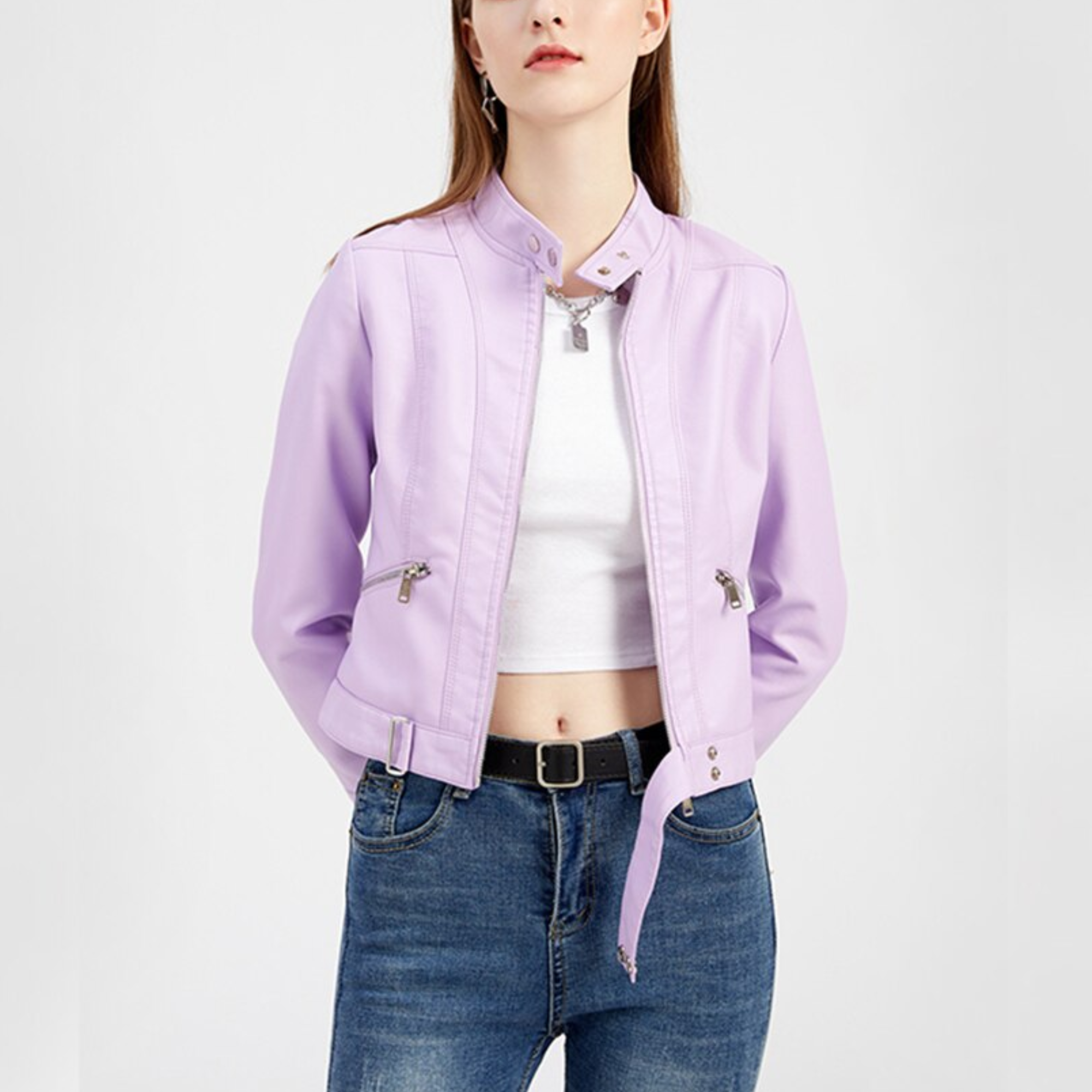 Raveena - PU Leather Cropped Jacket