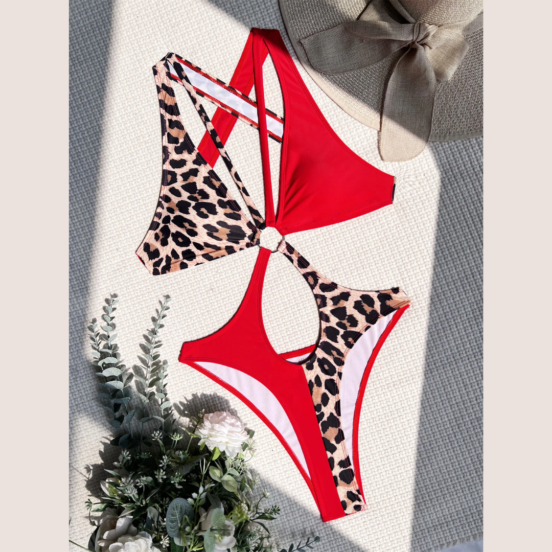 Red Leopard Print Crisscross Monokini