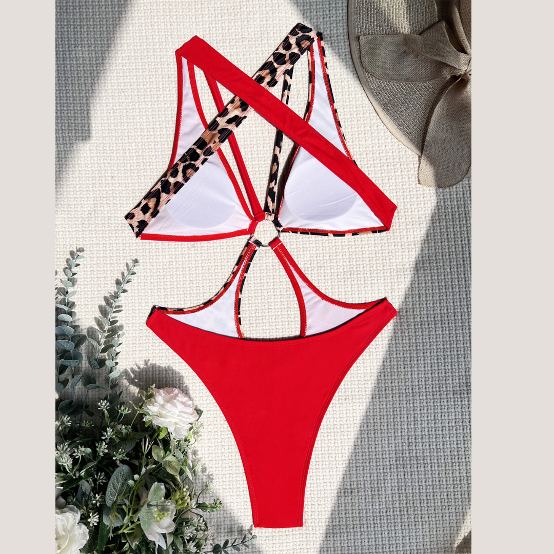 Red Leopard Print Crisscross Monokini