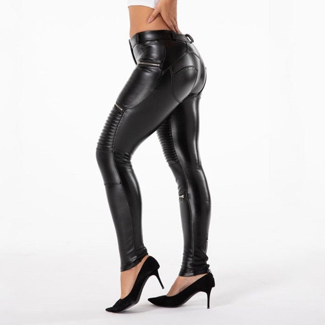 Cheeky Black PU Faux Leather Butt Lift Zipper Pants