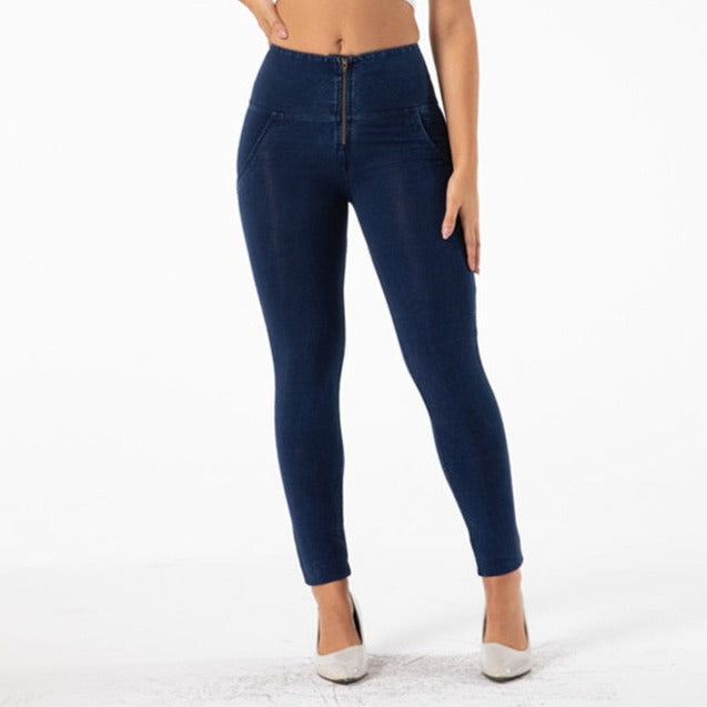 Cheeky Dark Blue High Waist Zip Front Jeggings