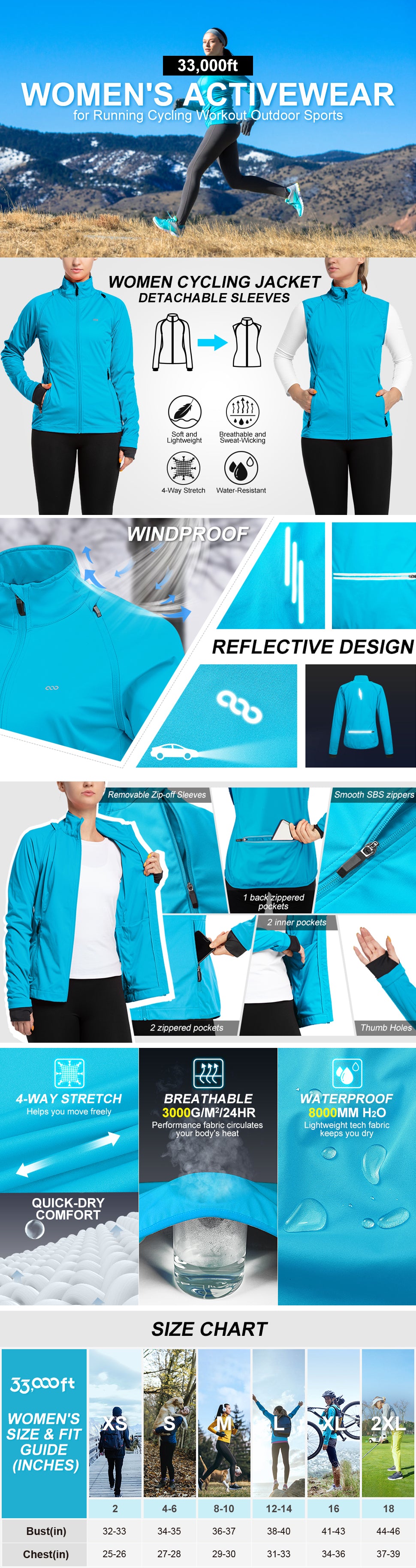 Women's Zip Up Lightweight Athletic Workout Yoga Cycling Track Running Jacket Waterproof Windproof Reflective