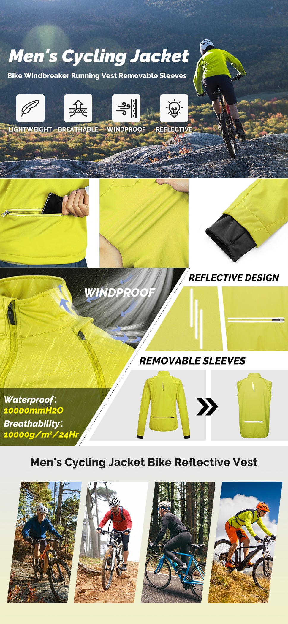 Cycling Jackets for Men Thermal Waterproof Running Jakcet Breathable Winter Bike Jacket