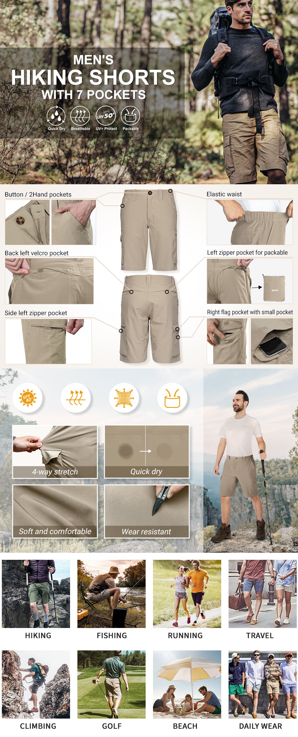 Men's Travel Vest Outerwear, Lightweight Golf Safari Vest Multi-Pockets Sleeveless Jacket for Fishing Summer Outdoor