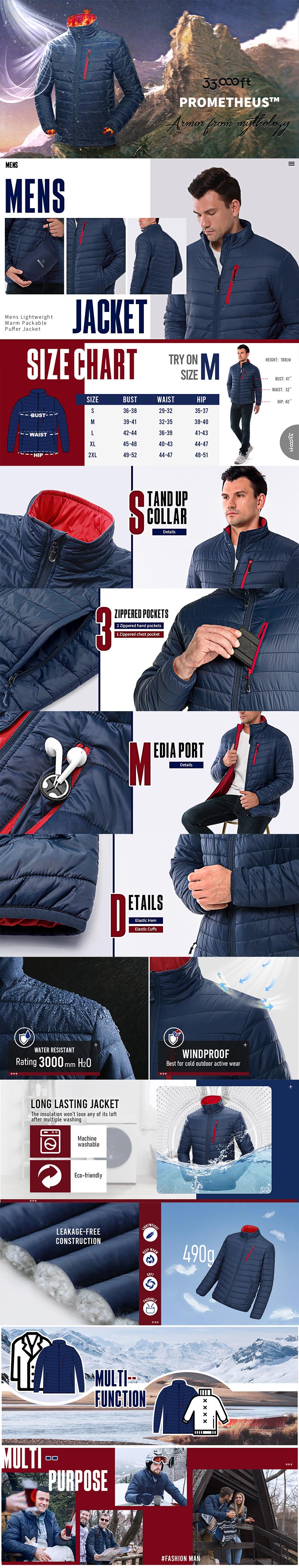 Men's Lightweight Packable Insulated Puffer Winter Jacket, Water-Resistant Warm Quilted Puffy Coat