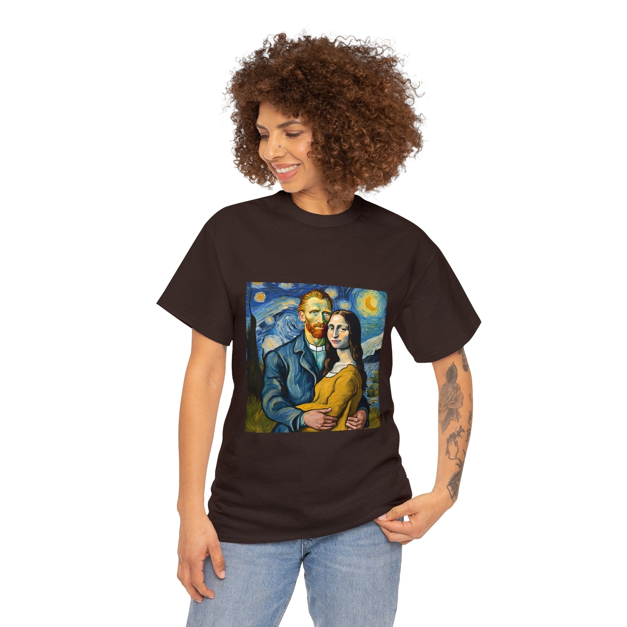 Funny Mona Lisa with Vincent Van Gogh Starry Night Vintage T-Shirt Starry Night Shirt Mona Lisa Shirt Funny Mona Lisa Van Gogh Shirt Unisex Graphic Tee Flashlander