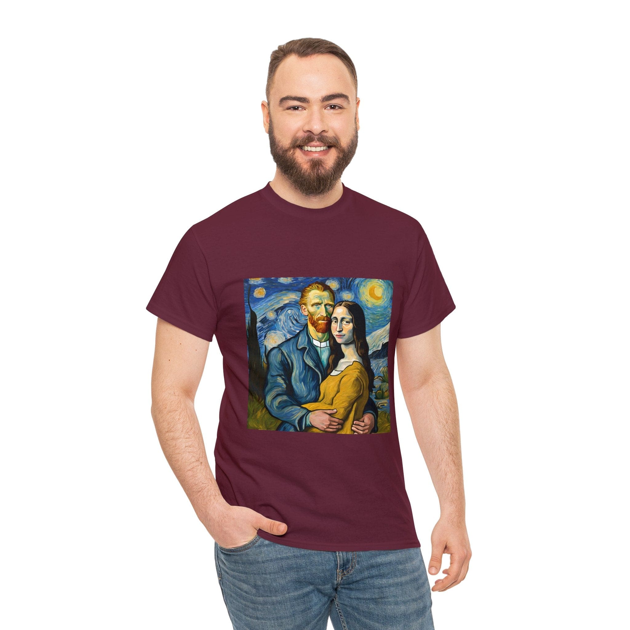 Funny Mona Lisa with Vincent Van Gogh Starry Night Vintage T-Shirt Starry Night Shirt Mona Lisa Shirt Funny Mona Lisa Van Gogh Shirt Unisex Graphic Tee Flashlander