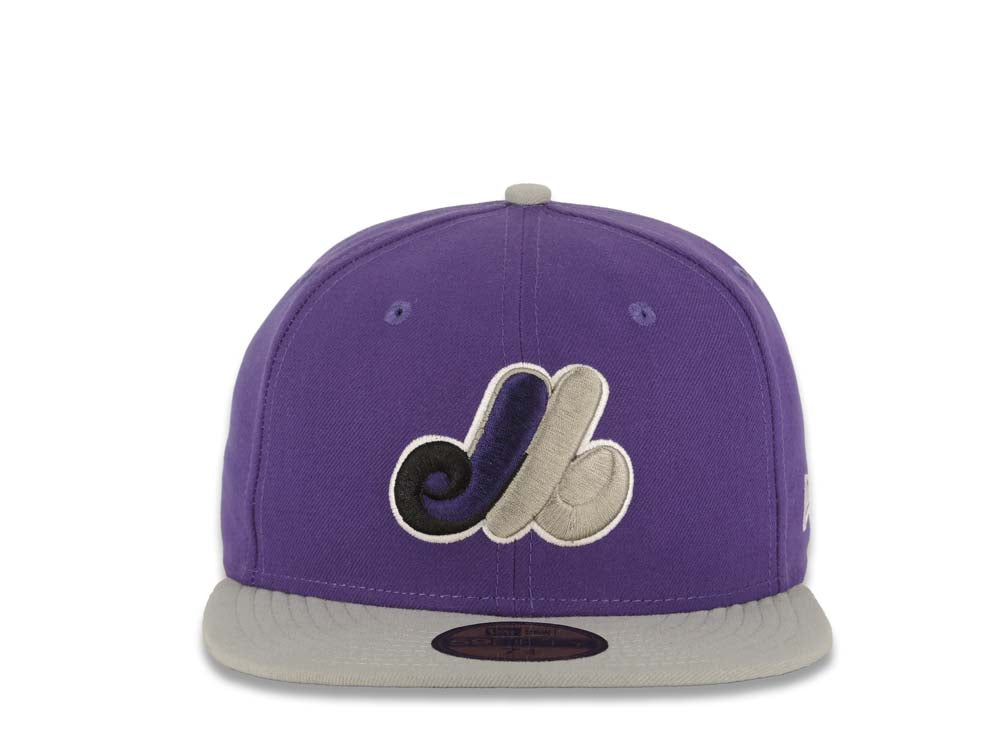 Montreal Expos New Era MLB 59FIFTY 5950 Fitted Cap Hat Purple Crown Gray Visor Black/Purple/Gray Logo