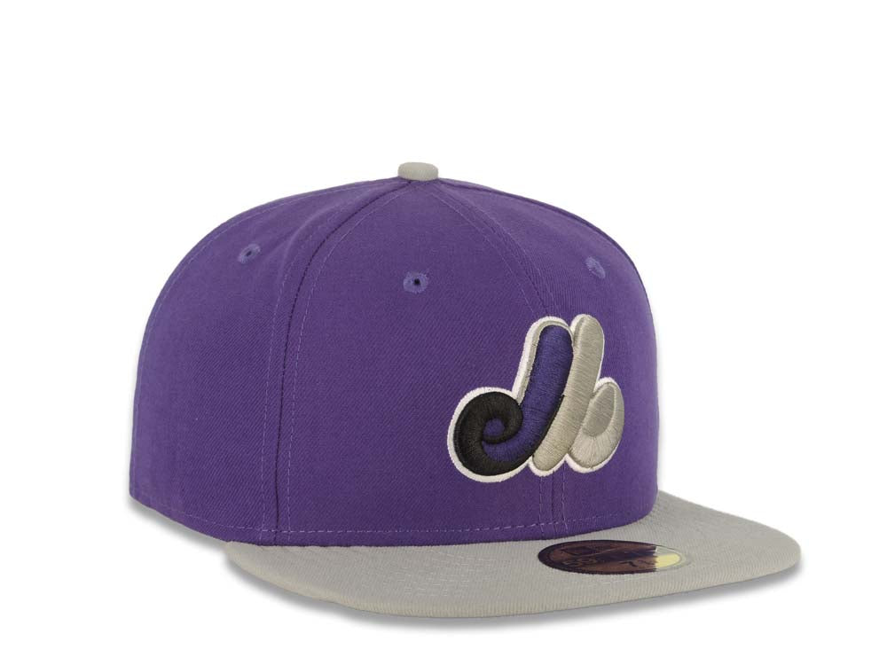 Montreal Expos New Era MLB 59FIFTY 5950 Fitted Cap Hat Purple Crown Gray Visor Black/Purple/Gray Logo