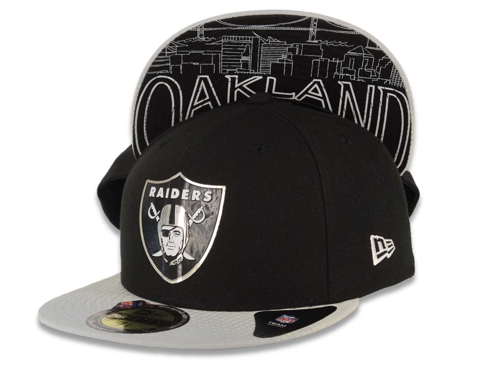 Oakland Raiders New Era 59FIFTY 5950 Fitted Cap Hat Black Crown Gray Visor Team Color Logo (2015 Draft)