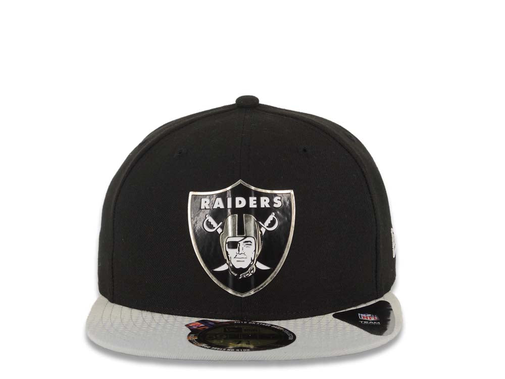 Oakland Raiders New Era 59FIFTY 5950 Fitted Cap Hat Black Crown Gray Visor Team Color Logo (2015 Draft)