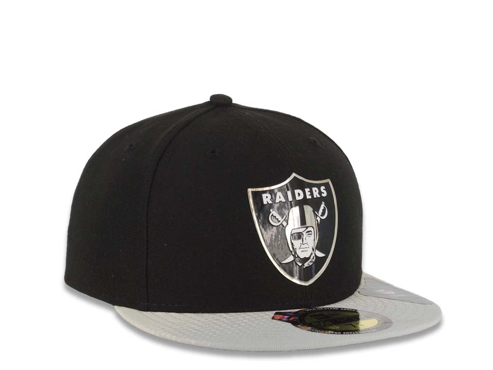 Oakland Raiders New Era 59FIFTY 5950 Fitted Cap Hat Black Crown Gray Visor Team Color Logo (2015 Draft)